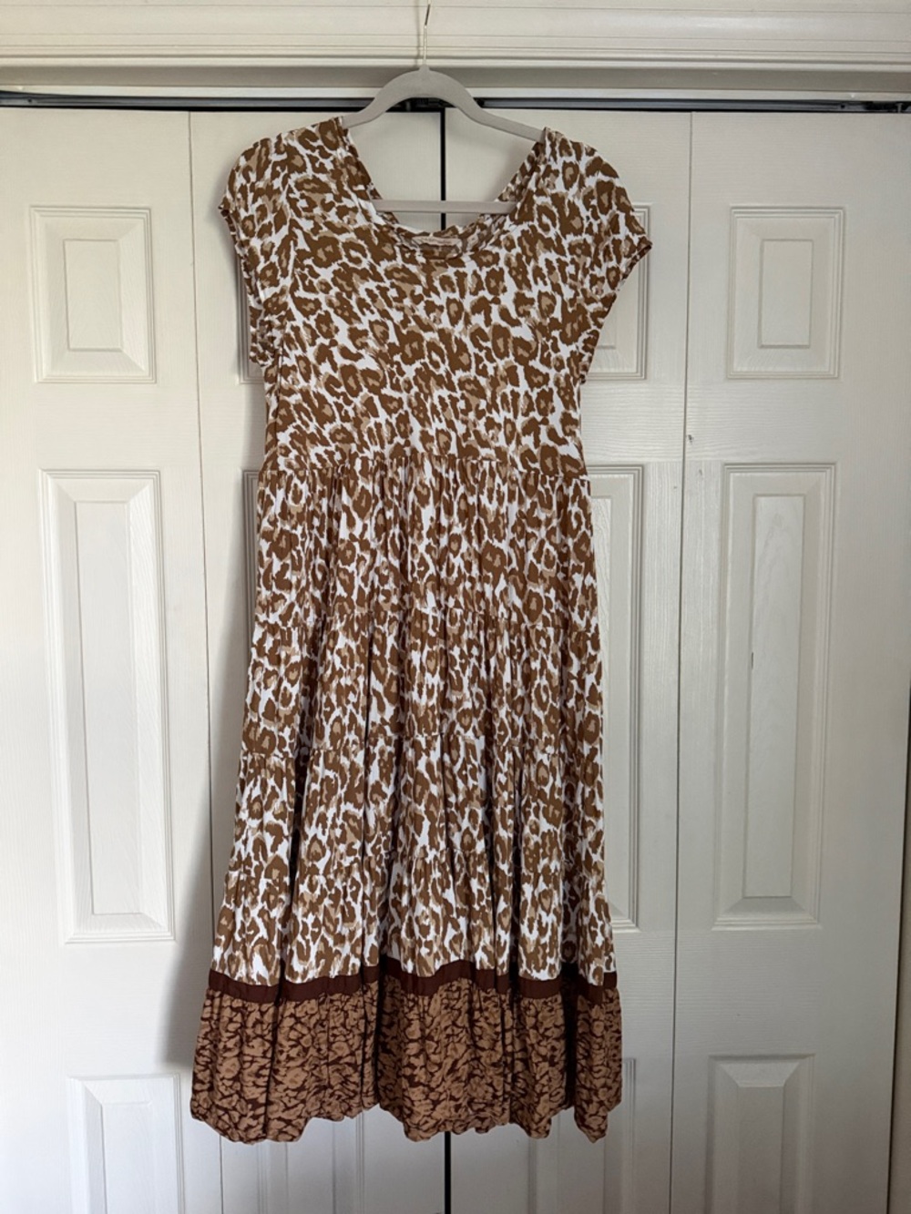 Soft Surroundings Brown and White Animal Print Tiered Dress